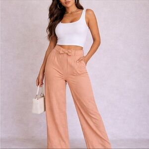 New! Moschino Cheap & Chic Peach Linen Wide Leg Pants Bow Waist 36282